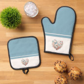Butterfly Heart Blue White Ofenhandschuh & Topflappen-Set (Oben Unten)
