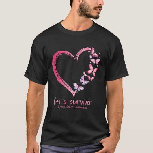 Butterfly Heart I'm A Survivor Breast Cancer Aware T-Shirt (Vorderseite)