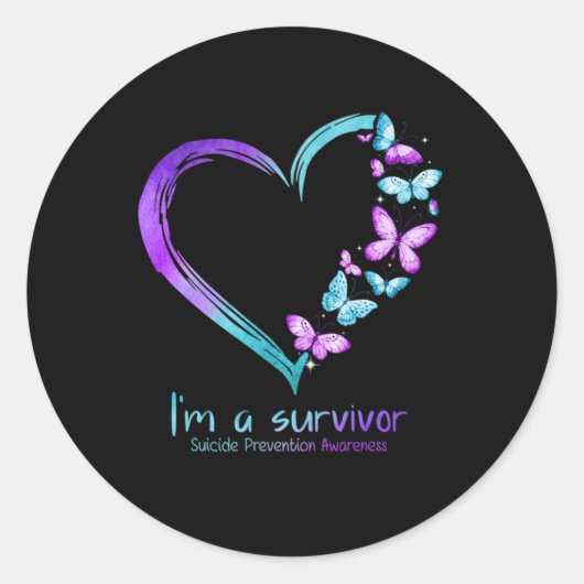 Butterfly Heart Im A Survivor Suicide Prevention  Runder Aufkleber (Vorderseite)