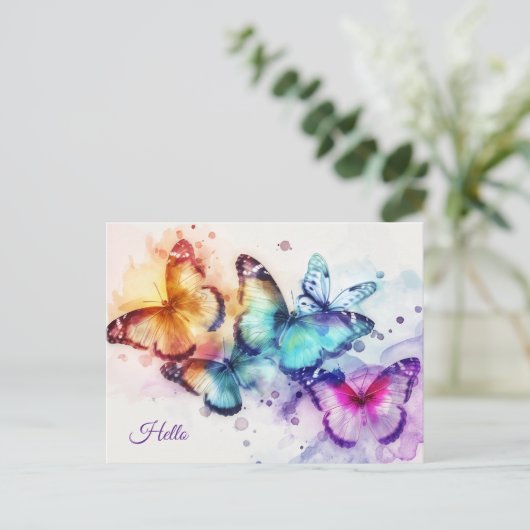 Butterfly Hello Postkarte (Stehend Vorderseite)
