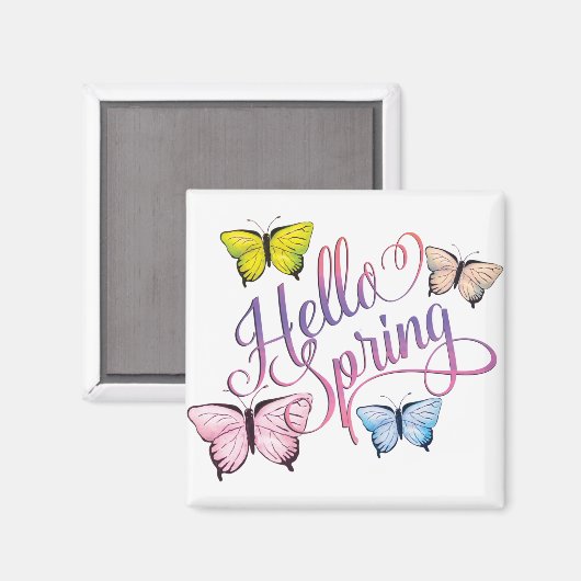 Butterfly Hello Spring Magnet (Vorderseite/Rückseite)
