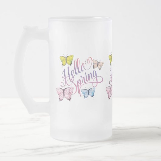 Butterfly Hello Spring Mattglas Bierglas (Links)
