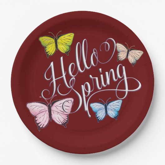 Butterfly Hello Spring Pappteller (Vorderseite)