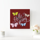 Butterfly Hello Spring Quadratische Wanduhr (Zuhause)