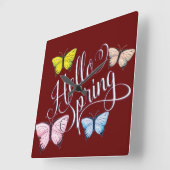 Butterfly Hello Spring Quadratische Wanduhr (Winkel)