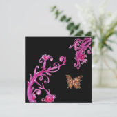BUTTERFLY, hellrosa schwarz Einladung (Stehend Vorderseite)