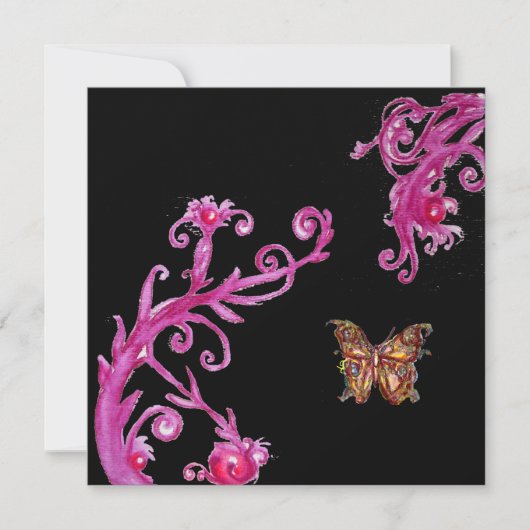 BUTTERFLY, hellrosa schwarz Einladung (Vorderseite)