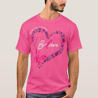 Butterfly Herz Beleive rosa Ribbon Brustkrebs T-Shirt