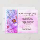 Butterfly Herz Pearls Pink Floral Brautparty Einladung (Vorderseite)