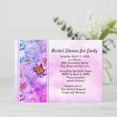 Butterfly Herz Pearls Pink Floral Brautparty Einladung (Stehend Vorderseite)