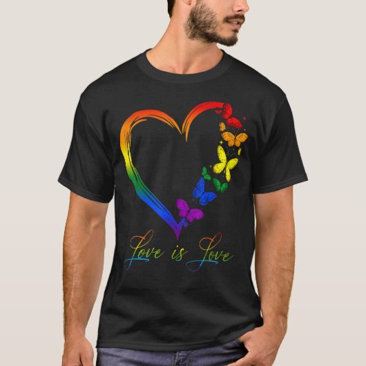 Butterfly Herzrasen Liebe ist Liebe LGBT Gay Lesb T-Shirt (Vorderseite)