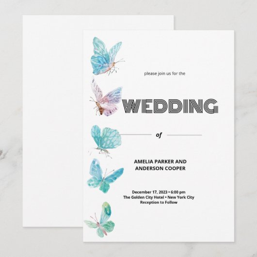 Butterfly-Hochzeit Einladung (Vorne/Hinten)