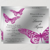 Butterfly-Hochzeitsprogramm Silberrosa Glitzer (Vorne/Hinten)