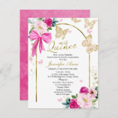 Butterfly Hot Pink Bow Floral Spanish Quinceanera Einladung (Vorne/Hinten)