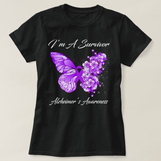 Butterfly I bin ein Überlebender Alzheimer's Bewus T-Shirt (Design vorne)