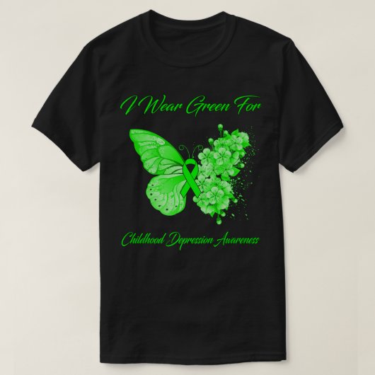 Butterfly I Wear Green For Childhood Depression Aw T-Shirt (Design vorne)