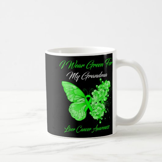 Butterfly I Wear Green For My Grandma Liver Cancer Kaffeetasse (Rechts)