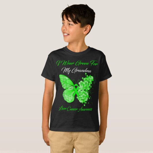 Butterfly I Wear Green For My Grandma Liver Cancer T-Shirt (Vorne ganz)