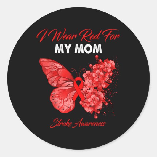 Butterfly I Wear Red For My Mom Stroke Awareness Runder Aufkleber (Vorderseite)
