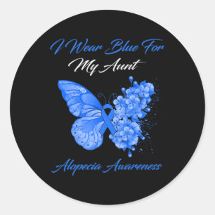 Butterfly Ich trage Blau für meine Tante Alopecia  Runder Aufkleber