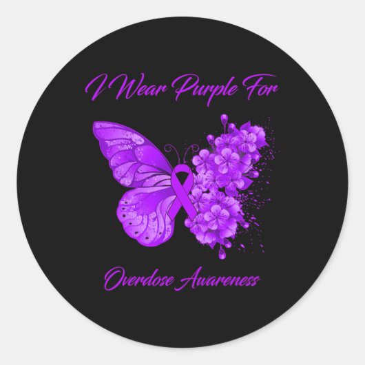 Butterfly Ich trage Lila für Überdosierungsbewusst Runder Aufkleber (Vorderseite)