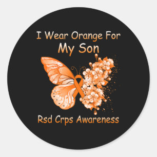 Butterfly Ich trage Orange für meine Sohn Rsd Crps Runder Aufkleber
