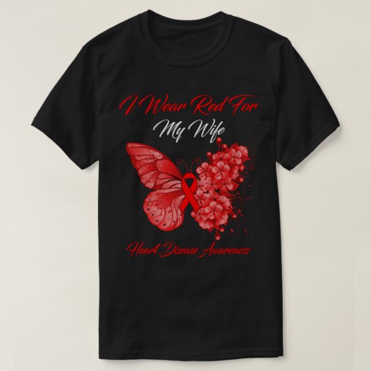 Butterfly Ich trage Rot für meine Ehefrau Herzerkr T-Shirt (Design vorne)