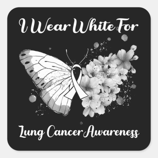 Butterfly Ich trage Weiß für Lungenkrebs Quadratischer Aufkleber (Vorderseite)