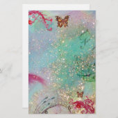 BUTTERFLY IN GLITZERN 2, blau rosa Briefpapier (Vorne/Hinten)
