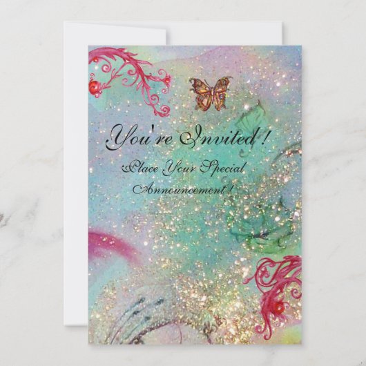 BUTTERFLY IN GLITZERN 2 Blue Wedding Monogram , Einladung (Rückseite)