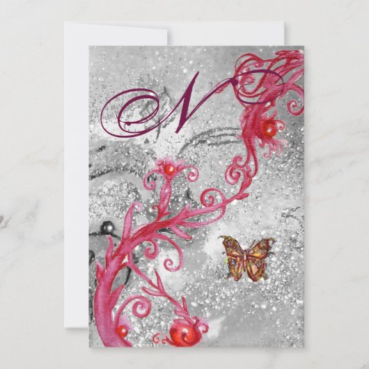 BUTTERFLY IN GLITZERN 2 Elegantes Wedding Monogram Einladung (Vorderseite)