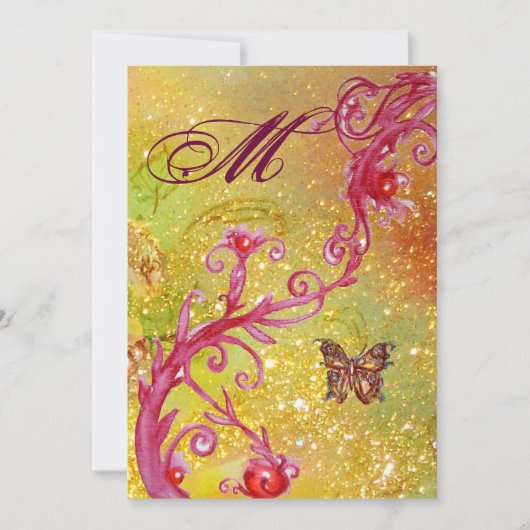 BUTTERFLY IN GLITZERN 2 Elegantes Wedding Monogram Einladung (Vorderseite)