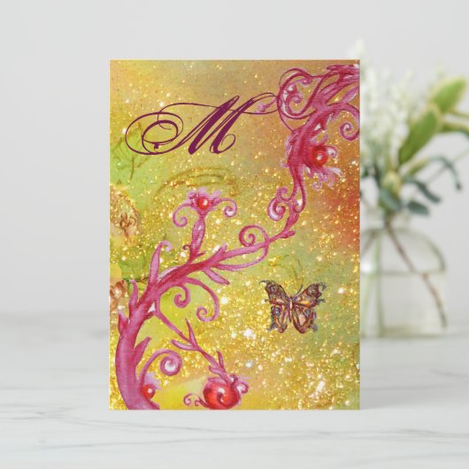 BUTTERFLY IN GLITZERN 2 Elegantes Wedding Monogram Einladung (Stehend Vorderseite)
