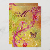 BUTTERFLY IN GLITZERN 2 Elegantes Wedding Monogram Einladung (Vorne/Hinten)
