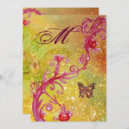 BUTTERFLY IN GLITZERN 2 Elegantes Wedding Monogram Einladung (Vorne/Hinten)