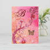 BUTTERFLY IN GLITZERN Elegant Wedding Monogram Einladung (Stehend Vorderseite)