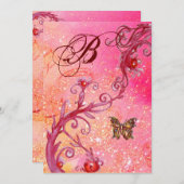 BUTTERFLY IN GLITZERN Elegant Wedding Monogram Einladung (Vorne/Hinten)