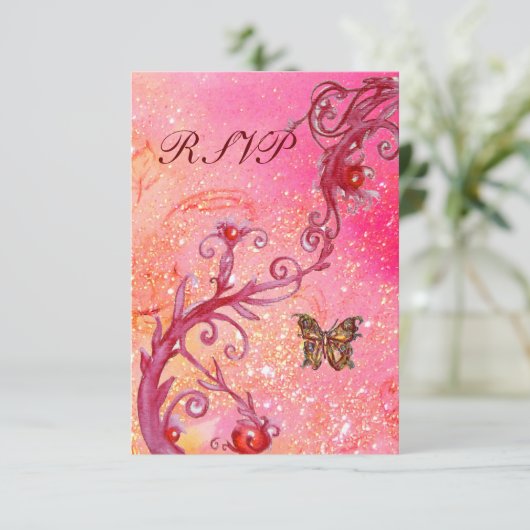 BUTTERFLY IN GLITZERN UAWG, elegantes Hochzeitsfes RSVP Karte (Stehend Vorderseite)