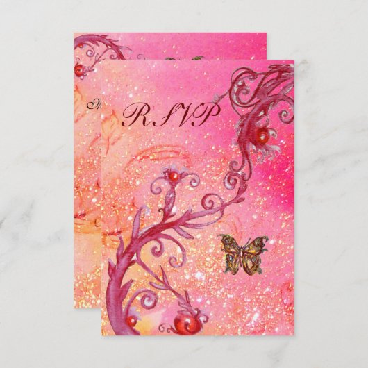 BUTTERFLY IN GLITZERN UAWG, elegantes Hochzeitsfes RSVP Karte (Vorne/Hinten)