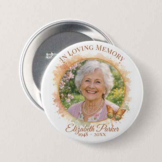 Butterfly In Loving Memory Memorial Button Pin (Vorne & Hinten)