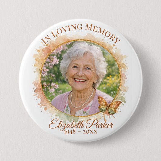 Butterfly In Loving Memory Memorial Button Pin (Vorderseite)