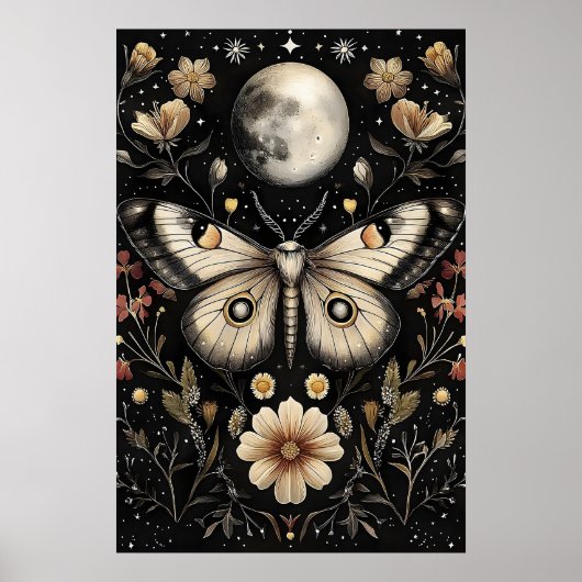 Butterfly In Moon Dark Flower Garden, Moody Moth Poster (Vorne)