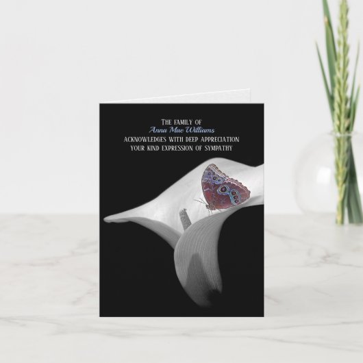 Butterfly in Peace Lily Beileid Vielen Dank Dankeskarte (Vorderseite)