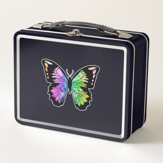 Butterfly in Rainbow Colours Metall Brotdose (Vorderseite)