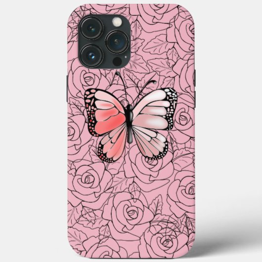 Butterfly iPhone Case mit Rose (Rückseite)