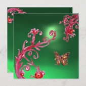 BUTTERFLY JADE GREEN hell rosa, rot Einladung (Vorne/Hinten)