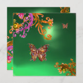 BUTTERFLY JADE GREEN, hellrosa, braun Einladung (Vorne/Hinten)