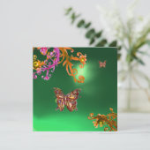 BUTTERFLY JADE GREEN, hellrosa, braun Einladung (Stehend Vorderseite)