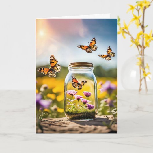 Butterfly Jar denkt an dich Karte (Gelbe Blume)