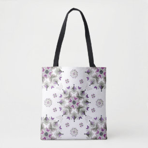 Butterfly Kaleid Print Tote Bag, Lila & grau Tasche